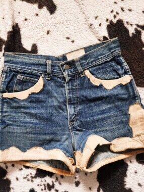 WOMEN'S Y2K GENUINE LEATHER DENIM SHORTS - BLUE